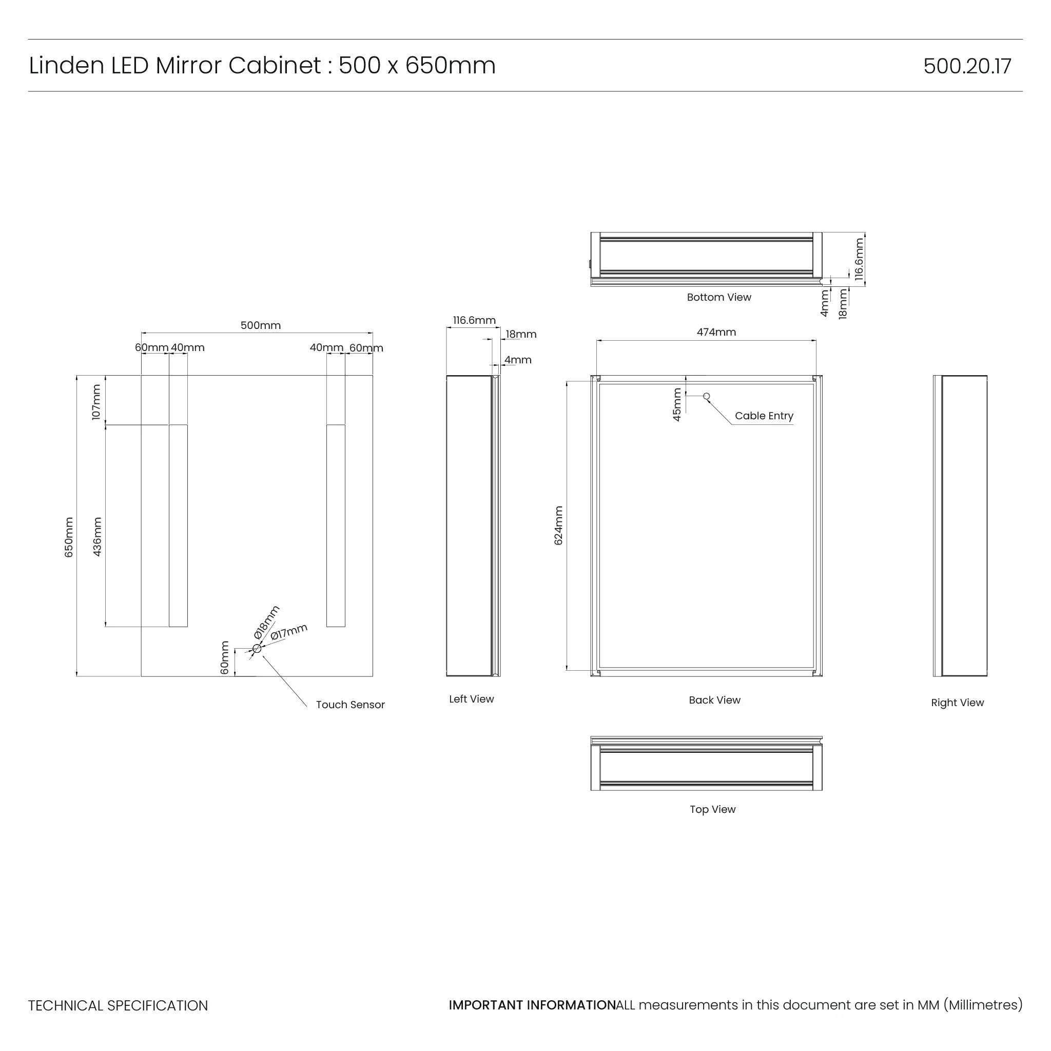 Linden 500x650mm LED Bathroom Mirror Cabinet - Image 7