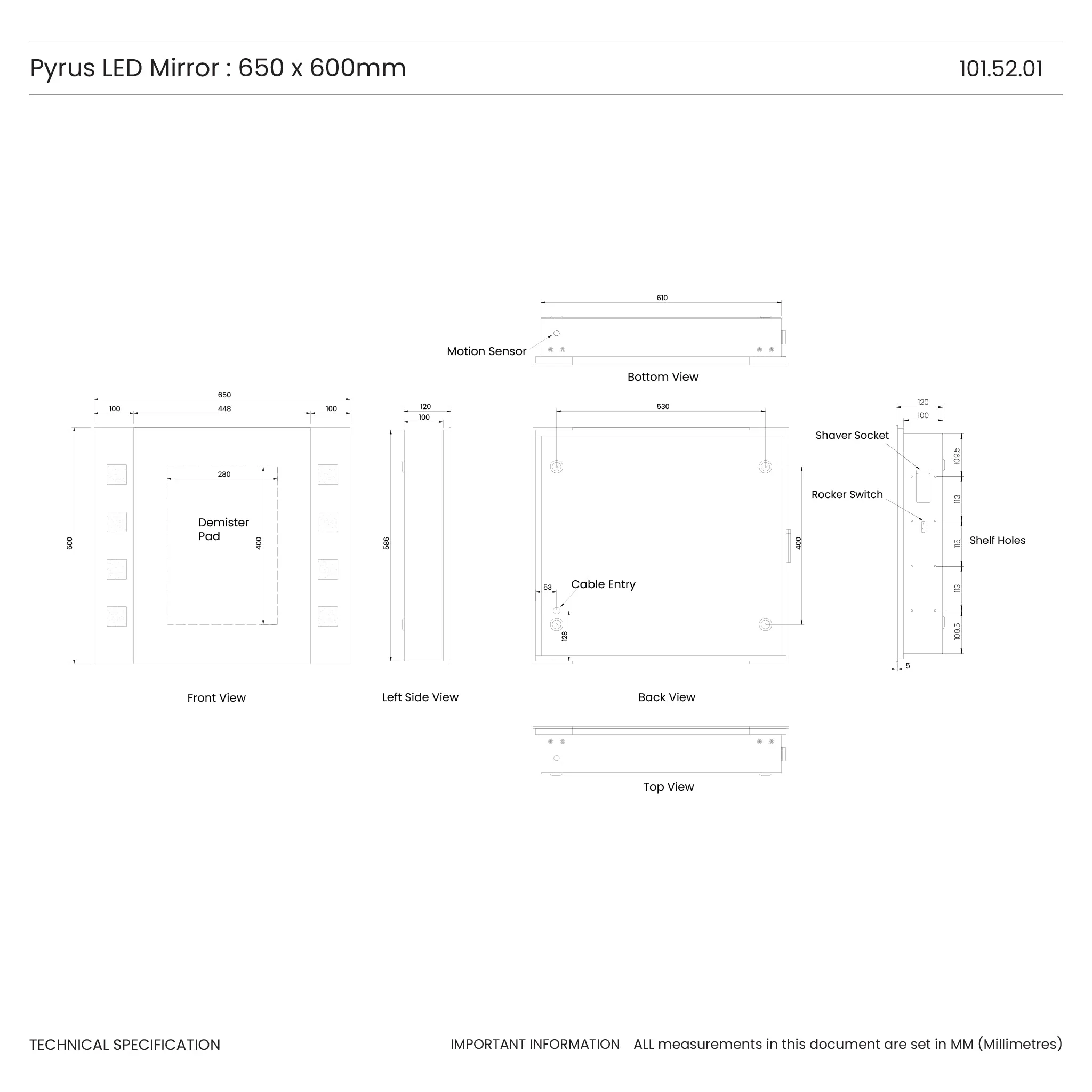Pyrus 650x600mm LED Bathroom Mirror Cabinet - Image 8