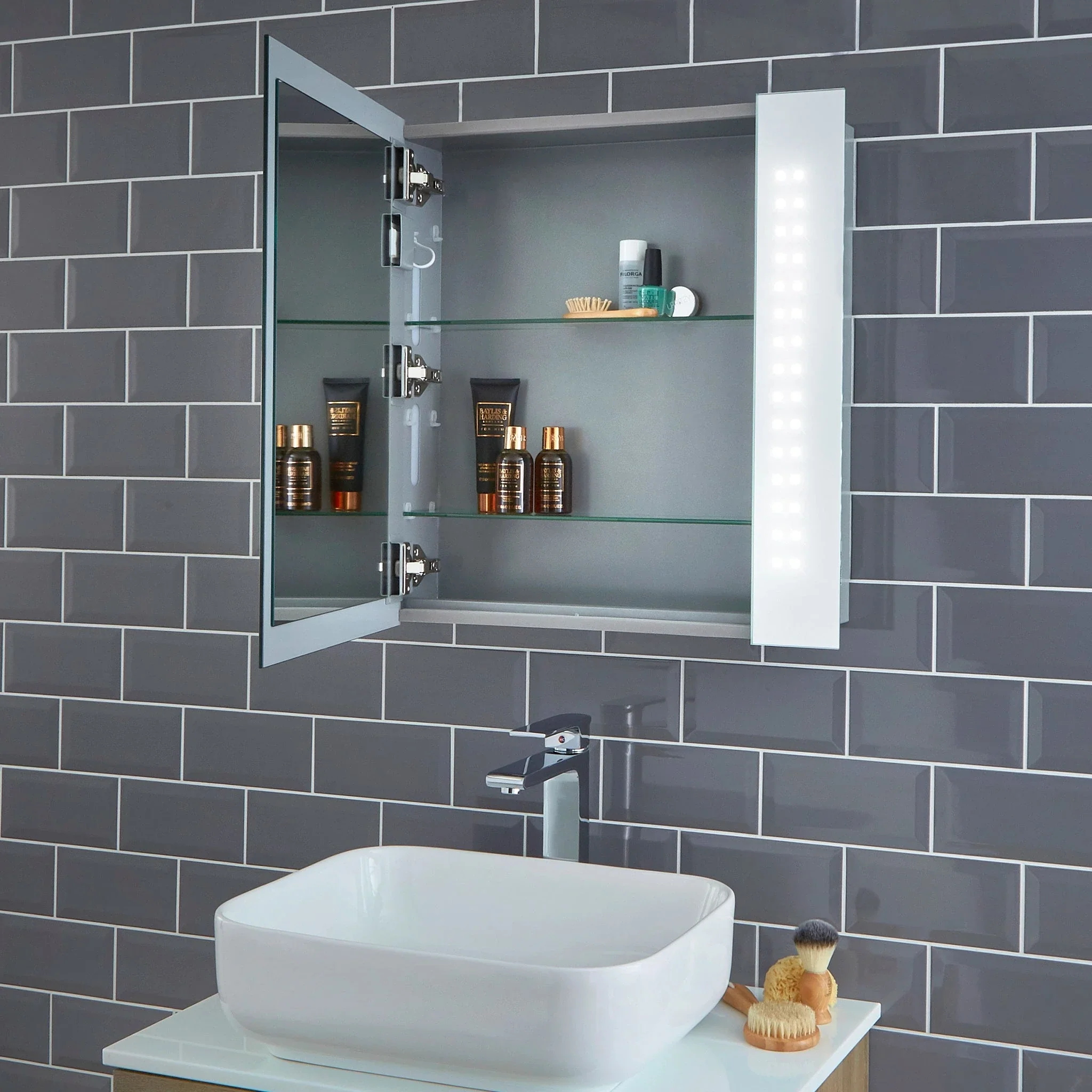 Rowan Battery 650x600mm LED Bathroom Mirror Cabinet - Image 3