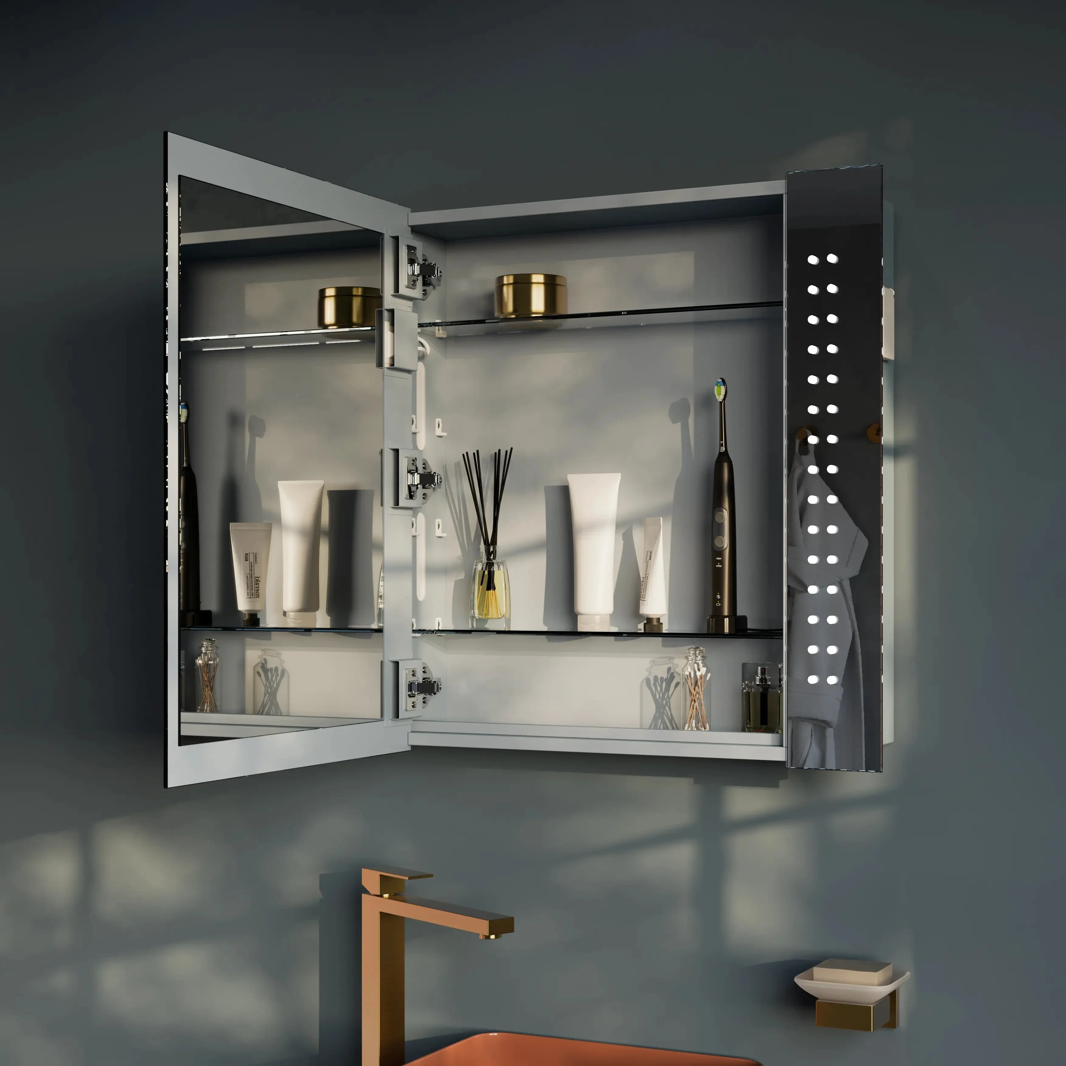 Rowan 650x600mm LED Bathroom Mirror Cabinet - Image 8
