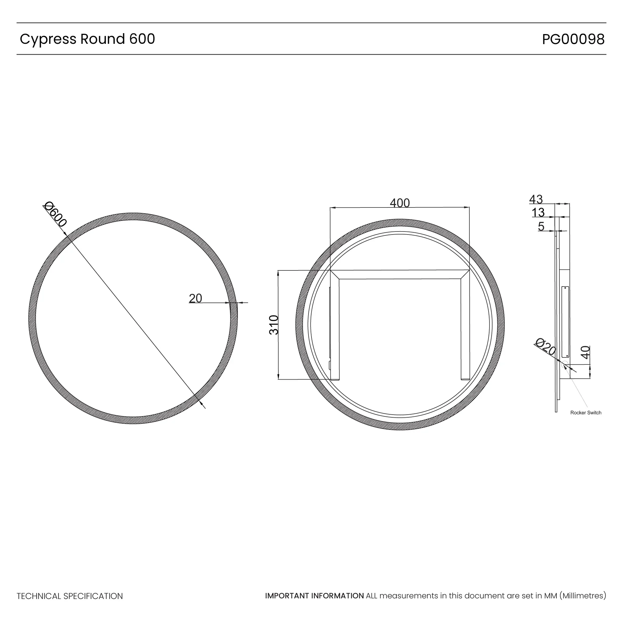 Cypress Round Battery LED Bathroom Mirror - Image 4