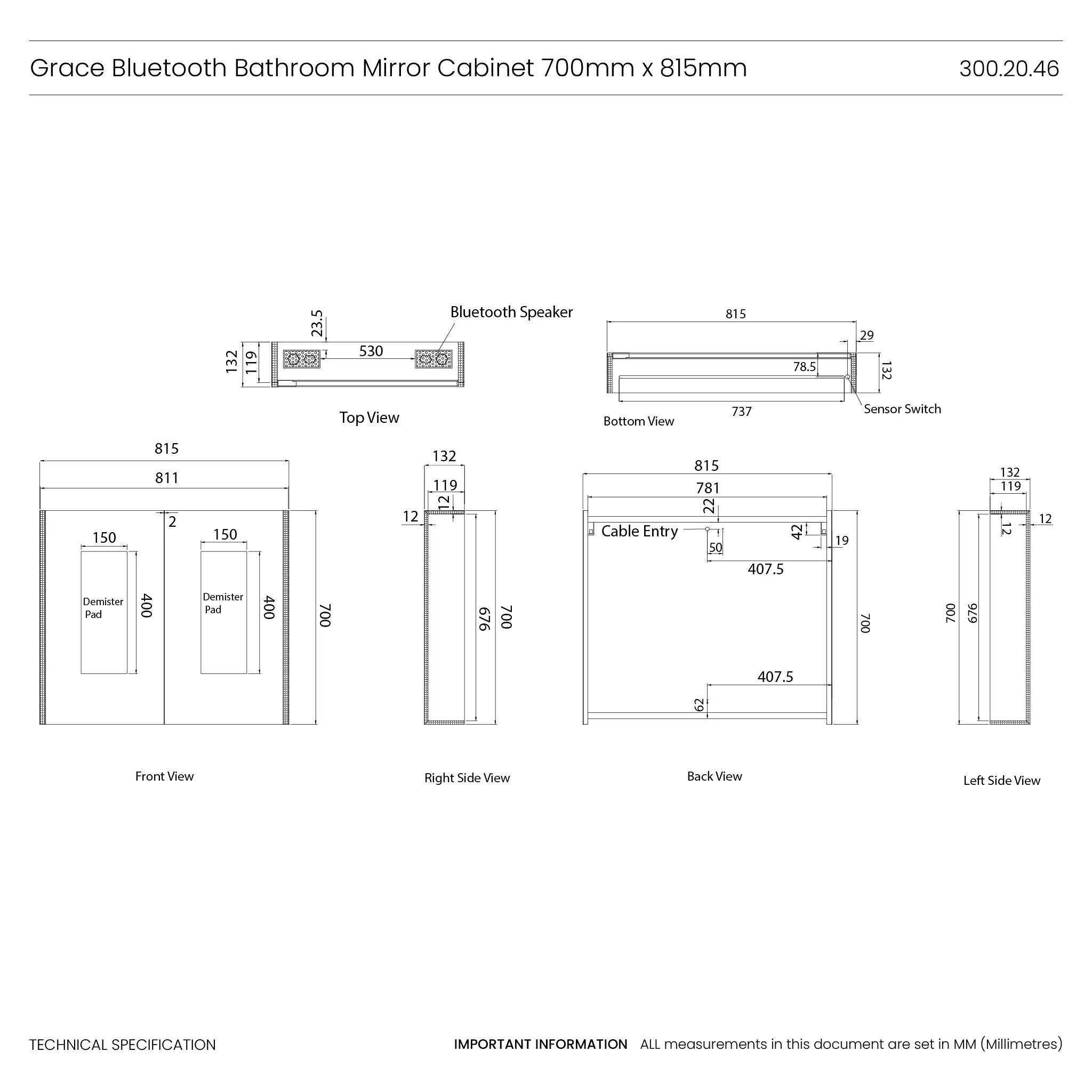 Grace Bluetooth LED Bathroom Mirror Cabinet - Image 30