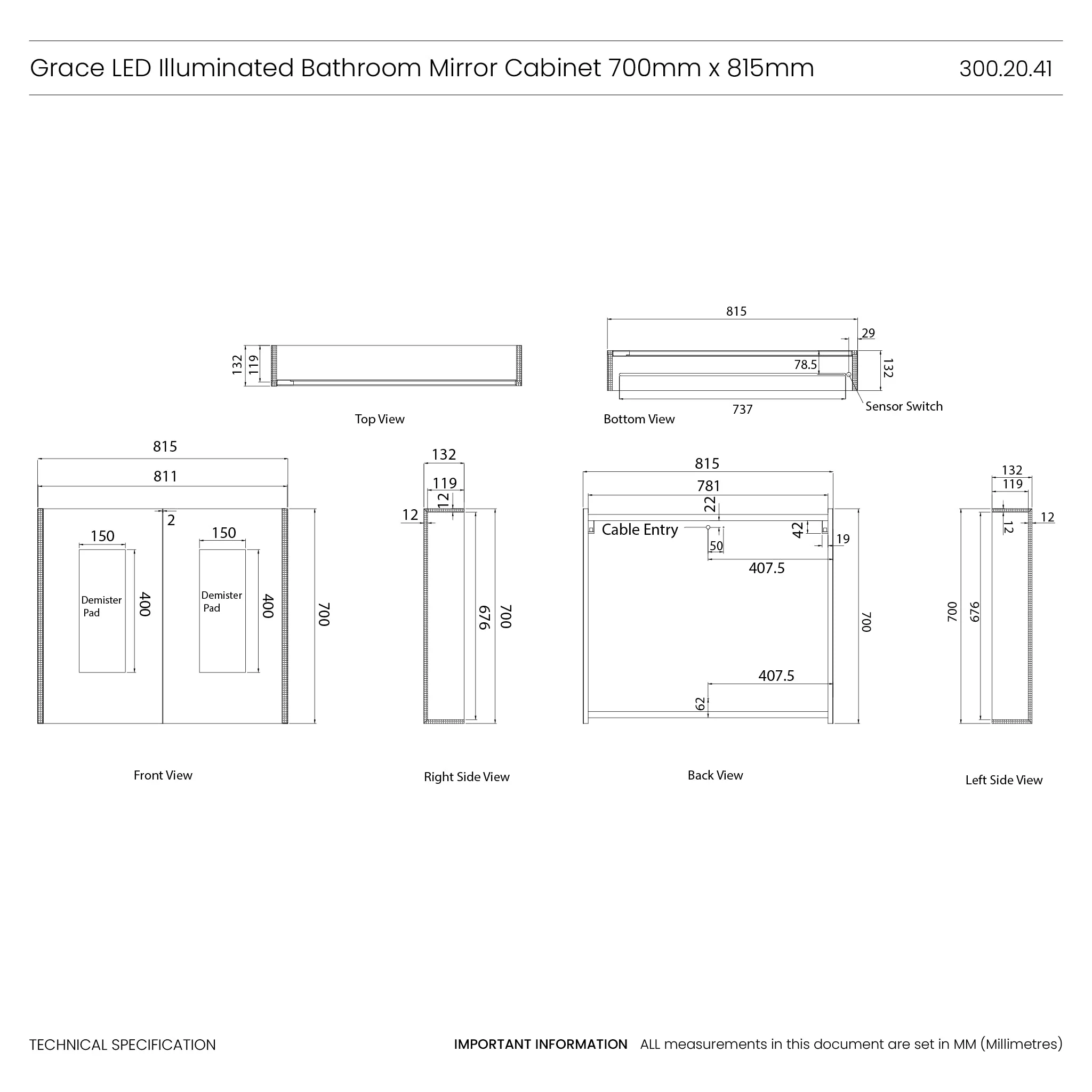 Grace LED Bathroom Mirror Cabinet - Image 26