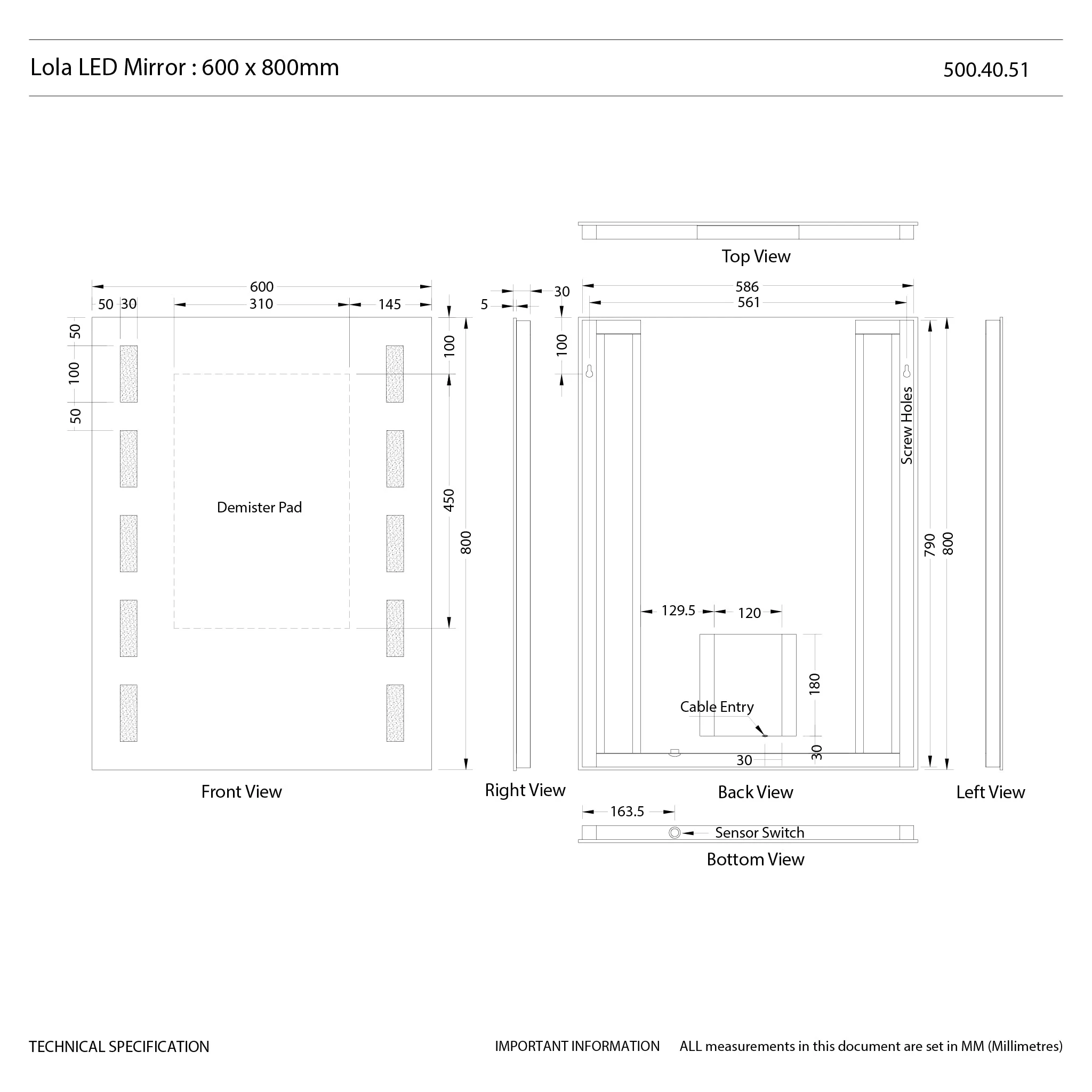 Lola LED Bathroom Mirror - 600mm x 800mm - Image 5