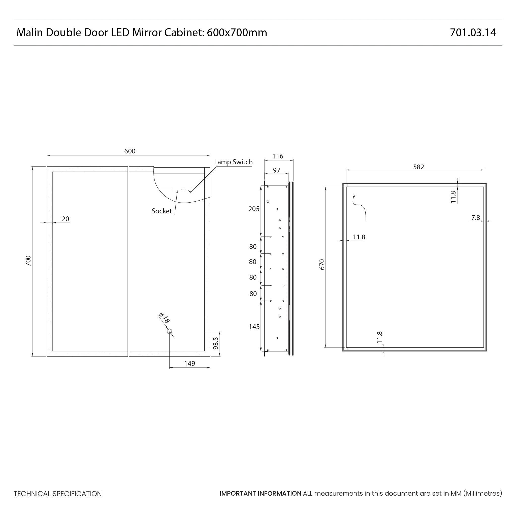 Malin Recessed LED Bathroom Mirror Cabinet - Image 25