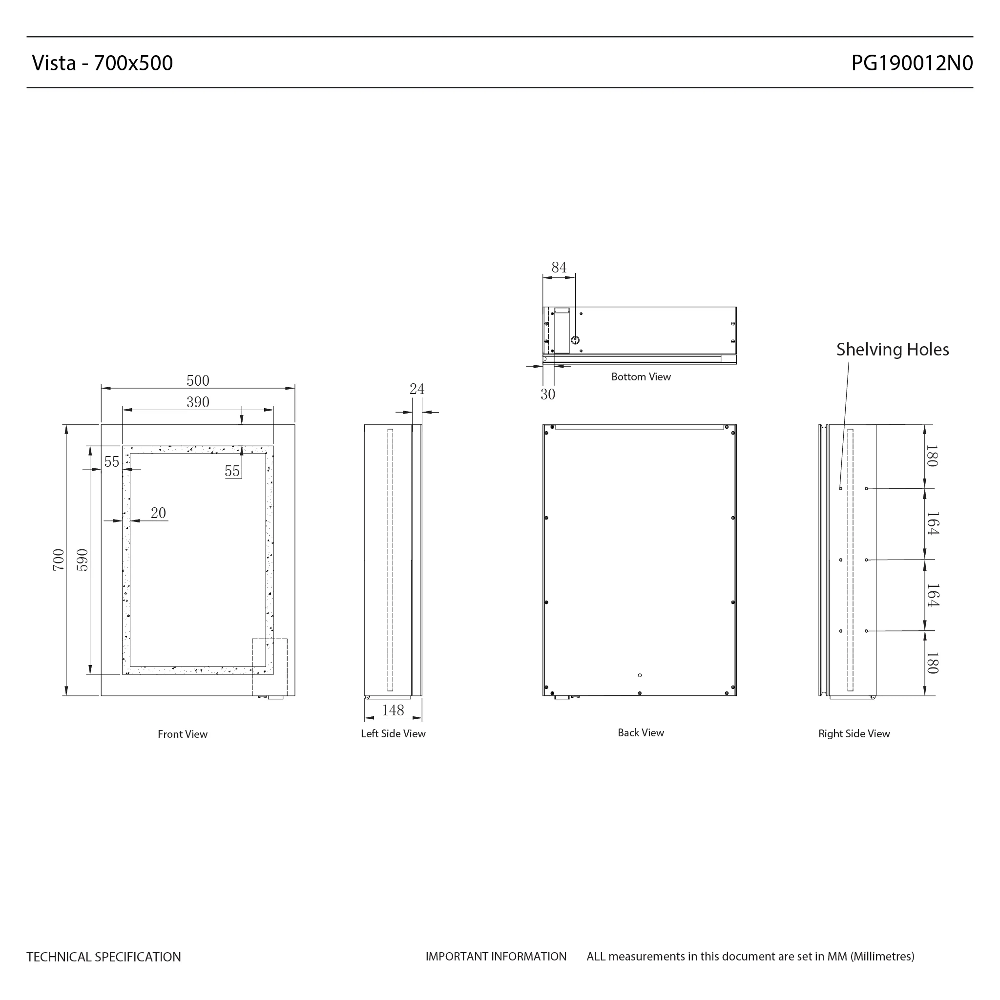 Vista Rechargeable Battery 500x700mm LED Mirror Cabinet - Image 11